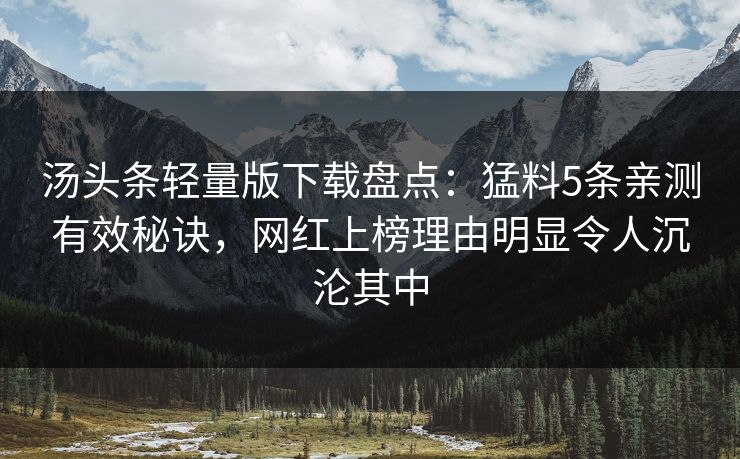 汤头条轻量版下载盘点：猛料5条亲测有效秘诀，网红上榜理由明显令人沉沦其中