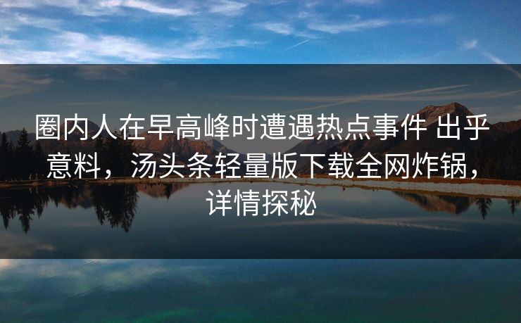 圈内人在早高峰时遭遇热点事件 出乎意料，汤头条轻量版下载全网炸锅，详情探秘